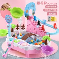 儿童钓鱼玩具1-2-3两岁宝宝女孩小孩电动磁性男孩子智力套装5 粉色[配20鱼+6企鹅+充电+USB线+螺丝刀]