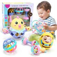 一岁半可咬婴儿儿玩具初生安抚0至6月宝宝抓握训练手摇铃 软胶摇铃4件套[礼盒装]+可水煮曼哈顿球+送不倒翁