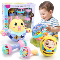 一岁半可咬婴儿儿玩具初生安抚0至6月宝宝抓握训练手摇铃 软胶摇铃4件套[礼盒装]+送不倒翁
