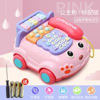 仿真电话机座机45音乐早教9小孩智力动脑6个月以上1-2岁宝宝0 钢琴音乐电话车粉色+送电池