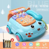 仿真电话机座机45音乐早教9小孩智力动脑6个月以上1-2岁宝宝0 钢琴音乐电话车蓝色+送电池