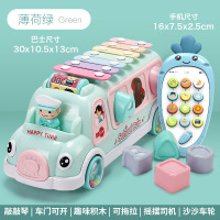 儿童手敲琴宝宝早教玩具婴儿幼儿0-1-2-3岁6-12个月8敲击乐器 巴士敲琴绿+双语手机蓝