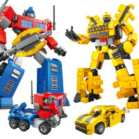 兼容乐高积木儿童拼装变形机器人金刚男孩组装擎天柱大蜂玩具小 大黄蜂+擎天柱[直接变形]