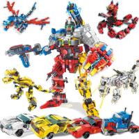 兼容乐高小玩具拼装变形汽车恐龙擎天柱金刚力儿童赛车男孩子 全套四款合体大战神