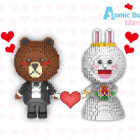 钻石小颗粒拼装积木兼容乐高布朗熊兔子成人玩具求婚少女心 熊新郎+兔新娘