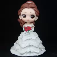 Q版婚纱灰姑娘美人鱼贝尔茉莉公主摆件 生日蛋糕情景装饰烘焙玩偶 盒装【（大头版）贝尔婚纱版】 【！！当天发货】