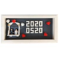 兼容乐高积木婚礼结婚纪念相框装饰摆件创意摆台立体画 横款(含人仔)