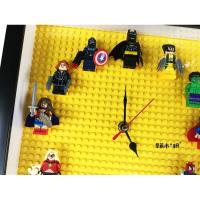 原创兼容乐高12英雄人仔系列挂钟墙面装饰静音时钟表DIY拼装 蓝底白框（含12人仔）