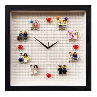 原创兼容乐高结婚纪念积木相框挂钟情侣立体装饰画送朋友DIY 16寸挂钟含人仔黑框 其他