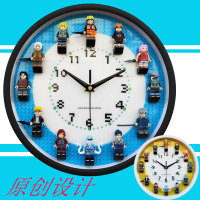 原创火影系列兼容乐高人仔积木立体挂钟房间墙面装饰挂表静音时钟 黄底黑框挂钟+火影人仔自己拼装 12英寸