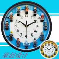原创火影系列兼容乐高人仔积木立体挂钟房间墙面装饰挂表静音时钟 黄底黑框挂钟+火影人仔自己拼装 12英寸