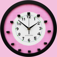 原创兼容乐高积木人仔挂钟立体墙面装饰时钟儿童女孩粉色挂钟 粉色挂钟黑框(无人仔) 12英寸