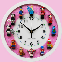原创兼容乐高积木人仔挂钟立体墙面装饰时钟儿童女孩粉色挂钟 粉色挂钟白框（含人仔） 12英寸