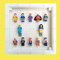 原创积木相框人仔展示盒抽抽乐收纳盒防尘DIY拼装墙面装饰画框 白色+12卡通人仔