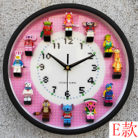 原创兼容乐高12寸圆形立体抽抽乐人仔积木挂钟墙面装饰挂表静音 E款挂钟(含卡通人仔) 12英寸