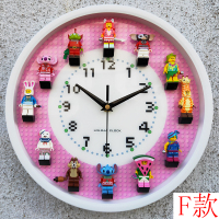 原创兼容乐高12寸圆形立体抽抽乐人仔积木挂钟墙面装饰挂表静音 F款挂钟(含卡通人仔) 12英寸