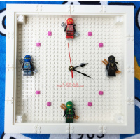 积木收纳展示相框创意钟表diy拼装组装公仔人仔挂钟玩具 幻影忍者白色(32*32颗粒)