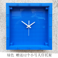 积木收纳展示相框创意钟表diy拼装组装公仔人仔挂钟玩具 纯钟表无人仔(蓝色)
