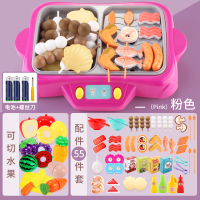 小朋友过家家厨房玩具打火锅仿真炒菜做饭套装厨具全套玩具女孩男 粉色[配电池+螺丝刀]+可切水果