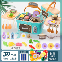 多功能过家家野餐小厨房仿真烧烤做饭煮饭餐具全套装儿童玩具女孩 野餐小厨房[带儿歌灯光]绿+水果可切水果