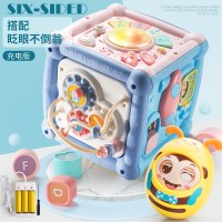 婴儿玩具手拍鼓儿童拍拍鼓六面体6音乐8宝宝早教0-1岁可充电3 [配充电]手拍鼓小号+牙胶不倒翁