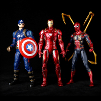 漫威正版 蜘蛛侠手办复仇者联盟3钢铁侠玩具关节可动人偶模型摆件 钢铁侠+美队+蜘蛛侠 漫威正版