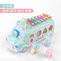 儿童八音手敲琴婴儿幼儿小孩男孩女孩玩具6个月1-2-3岁小木琴 校巴敲琴[绿色]