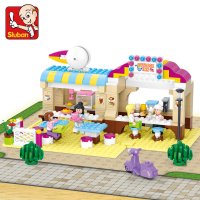 小鲁班0530粉色梦想儿童小颗粒拼装积木玩具露天餐厅兼容乐高
