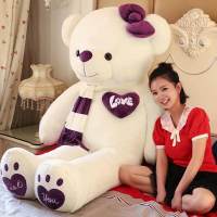 女孩萌泰迪可爱韩国布娃娃送熊猫抱睡觉毛绒玩具公仔抱抱熊女友熊 微笑熊-紫色 全长量80厘米(送玫瑰+箱装)