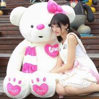 女孩萌泰迪可爱韩国布娃娃送熊猫抱睡觉毛绒玩具公仔抱抱熊 呆萌熊-粉色 直角量1.6米全长量1.4米(送小熊+玫瑰+彩袋)