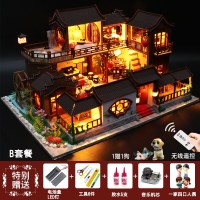小房子diy小屋子手工制作中国风庭院古风建筑模型小木屋别墅玩具 大唐古镇B套餐