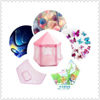 儿童秘密基地小屋宝宝少女心房间布置公主女孩帐篷室内游戏屋分床 小公主金属支架蓬冰丝席爬行垫投影蝴蝶球灯