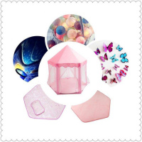 儿童秘密基地小屋宝宝少女心房间布置公主女孩帐篷室内游戏屋分床 小公主金属支架蓬珊瑚垫冰丝席投影蝴蝶球灯