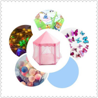 儿童秘密基地小屋宝宝少女心房间布置公主女孩帐篷室内游戏屋分床 大公主金属支架公主蓬爬行垫彩灯蝴蝶球灯