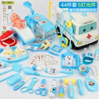 医院儿童玩具救护车组合全套装医药箱器械生日点滴架 49件-蓝救护床牙医床假牙心电除颤器2件