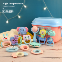 儿可高温水煮牙胶啃咬手摇铃玩具宝宝不倒翁婴儿音乐棒手抓球 水煮摇铃12件套[汽车收纳盒]