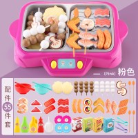 厨房玩具儿童玩具旋转火锅烧烤炉过家家仿真厨具女孩男孩生日 55件套旋转火锅烧烤炉【粉色】