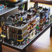 兼容乐高城市街景系列咖啡店巴黎餐厅侦探社银行广场拼装积木玩具