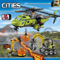 城市系列大型工程现场卡车建筑起重机兼容乐高拼装积木玩具60076 火山探险运输直升机