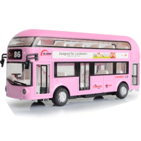 伦敦双层旅游巴士回力车仿真合金车汽车模型儿童玩具公共汽车公交车 双层旅游巴士粉色