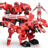 正版钢铁飞龙2玩具奥特曼力量合体变形机器人男孩玩具恐龙机械兽 暴龙机械兽-可变形-合体[大号-红]送奥特曼