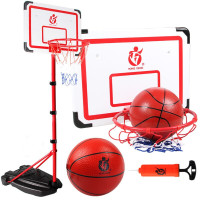 宏登2.4米儿童可升降篮球架青少年投篮框架室内户外带轮子篮球架互动游戏男孩女孩玩具 2.4米 赠2球升级加厚篮板带万向