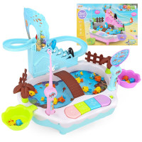 钓鱼玩具套装男女孩1-2-3-6岁宝宝企鹅上楼梯轨道旋转戏水小猫钓鱼磁性早教 蓝色企鹅轨道钓鱼台-早教-会唱歌(电池版)