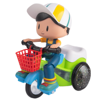 儿童玩具男孩特技三轮车音乐灯光电动卡通男孩万向翻斗车玩具抖音同款 男孩特技三轮车(车身颜色随机)送电池+螺丝刀