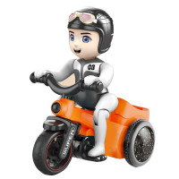 儿童玩具男孩特技三轮车音乐灯光电动卡通男孩万向翻斗车玩具抖音同款 空军男孩橙色特技三轮车送电池+螺丝刀