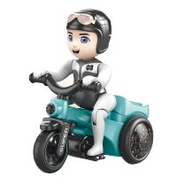 儿童玩具男孩特技三轮车音乐灯光电动卡通男孩万向翻斗车玩具抖音同款 空军男孩蓝色特技三轮车送电池+螺丝刀