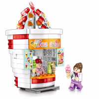 迷你街景兼容积木拼装汉堡薯条店铺城市商业街模型男女孩拼插儿童塑料玩具6-14岁 冰激凌店[280颗粒]