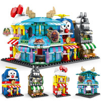 迷你街景兼容积木拼装汉堡薯条店铺城市商业街模型男女孩拼插儿童塑料玩具6-14岁 卡通街景[整套四盒-815颗粒]