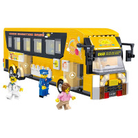 积木玩具兼容吉普赛车拼装模型男孩回力汽车玩具小孩子6-14岁节日 双层旅游巴士-485颗粒