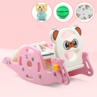 滑梯摇摇马 儿童滑滑梯宝宝摇摇马多功能小孩篮球框三合一室内外玩具滑梯摇马 樱花粉音乐早教熊+小篮球+坐垫三合一